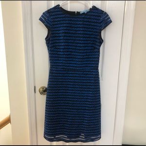 Black & Blue Striped A-Line Dress w/ Cap Sleeves